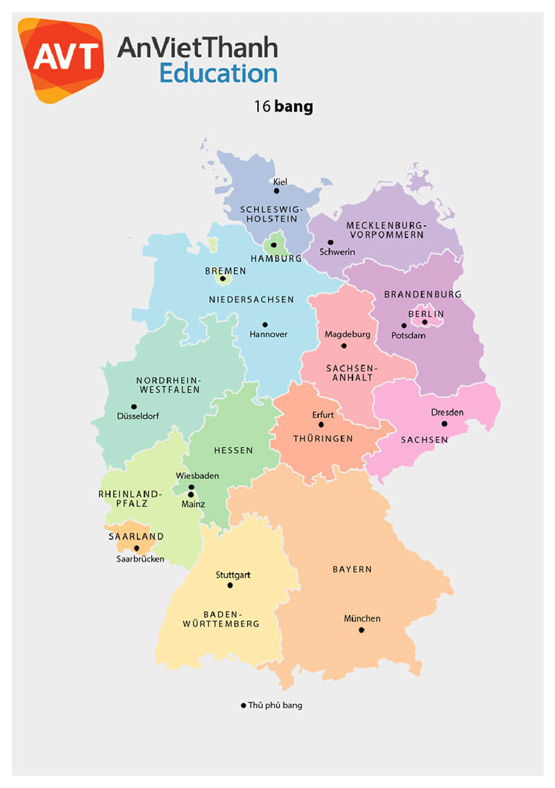 Bản đồ nước Đức theo 16 bang