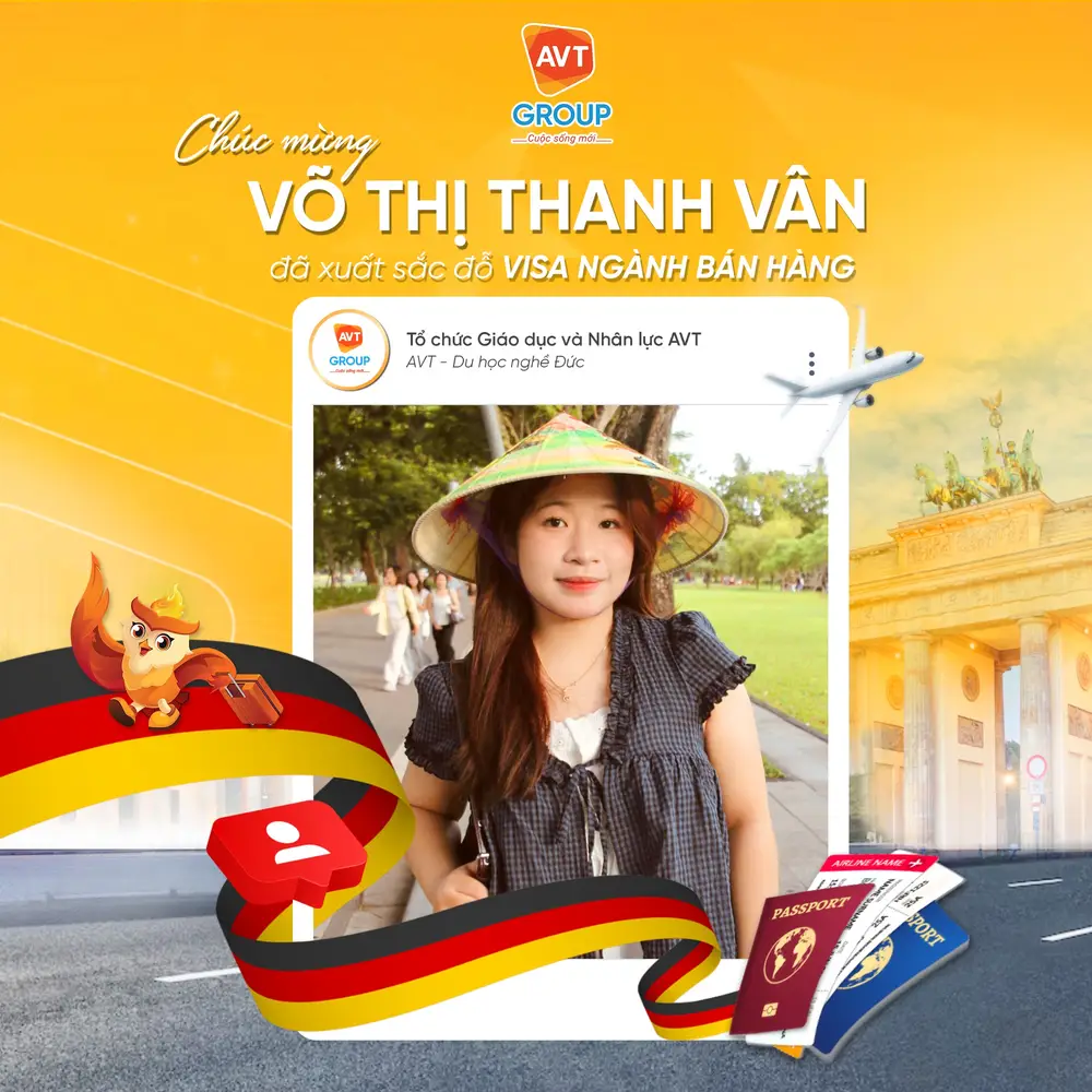 AVT Group chúc mừng các bạn học viên đỗ visa du học nghề Đức tháng 08/2025 ( Phần 2) 12 Võ Thị Thanh Vân – Chuyên viên Bán hàng tại Münster