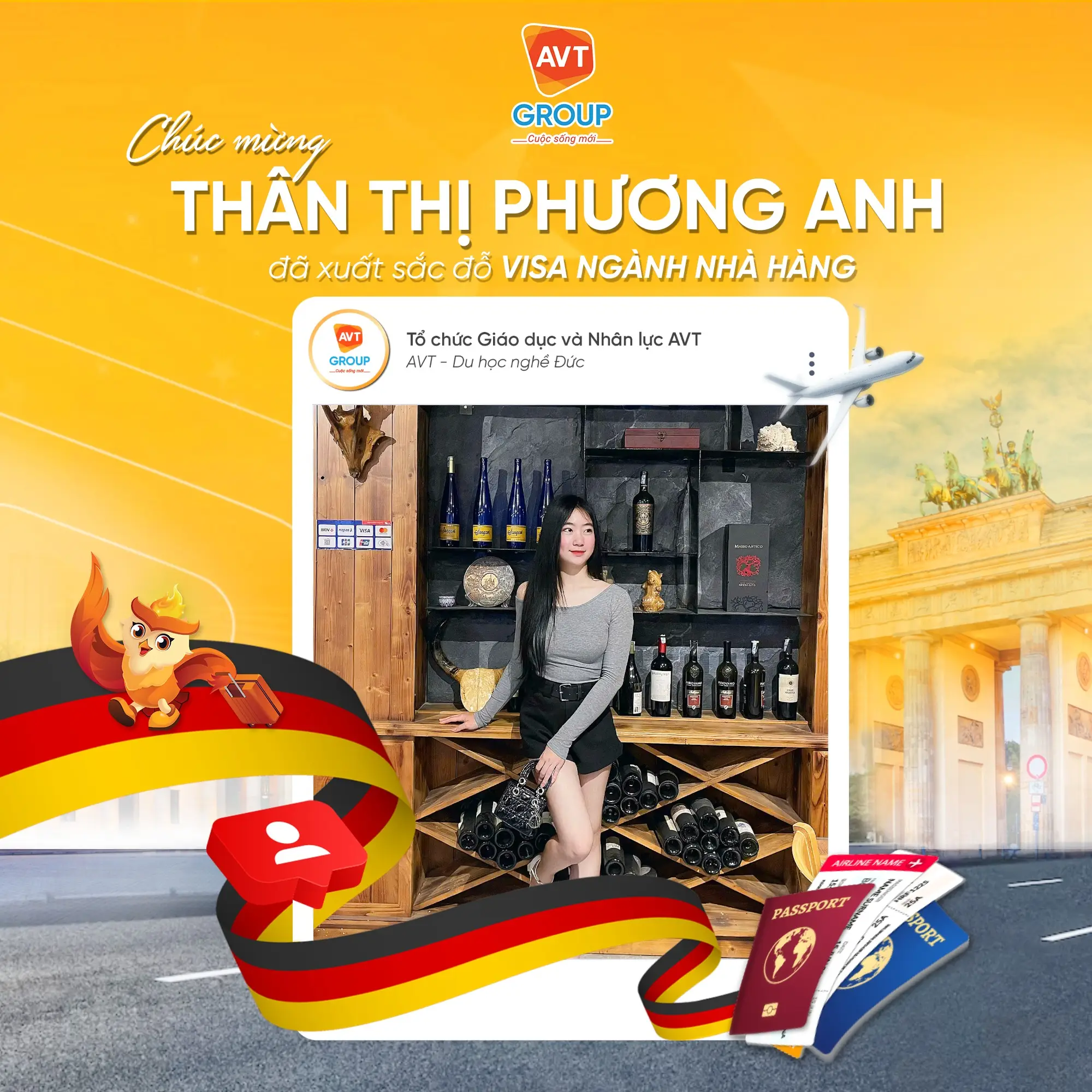 AVT Group chúc mừng các bạn học viên đỗ visa du học nghề Đức kỳ tháng 08/2025 ( Phần 1) 10 Thân Thị Phương Anh – Chuyên viên Nhà hàng tại Dettelbach