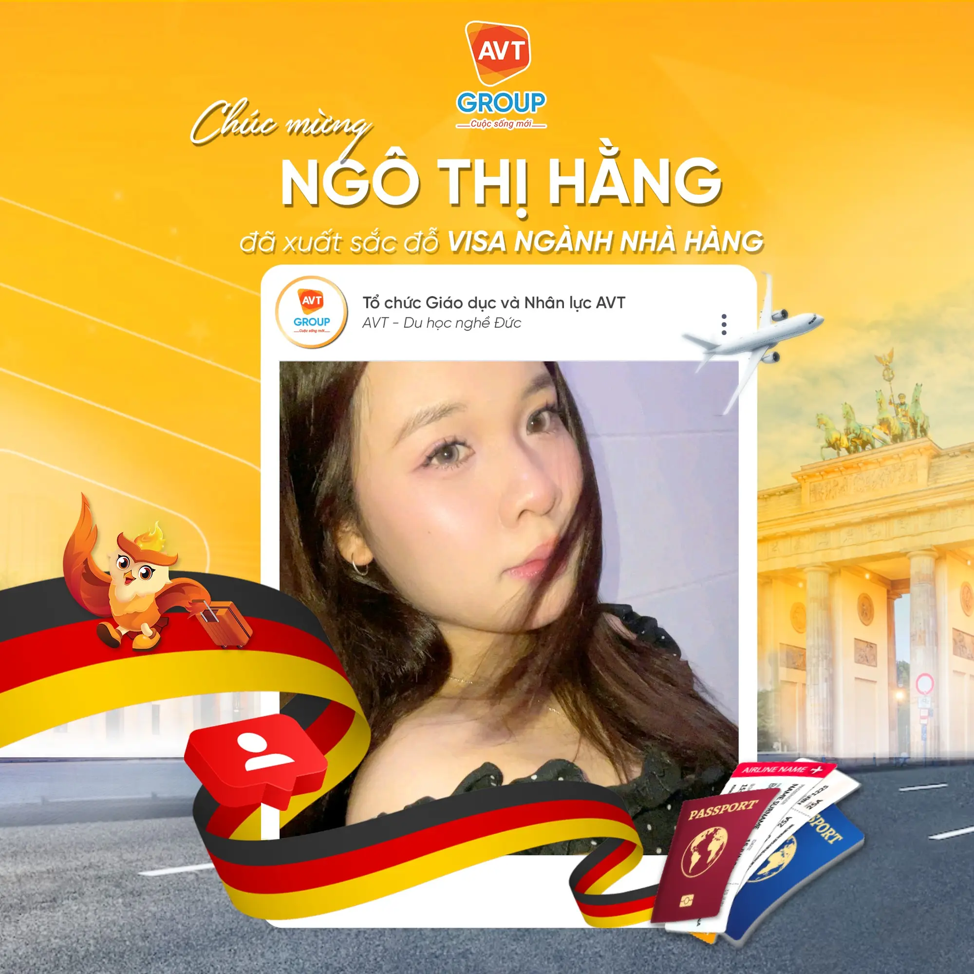 AVT Group chúc mừng các bạn học viên đỗ visa du học nghề Đức kỳ tháng 08/2025 ( Phần 1) 3 Ngô Thị Hằng – Chuyên viên Nhà hàng tại bang Thüringen