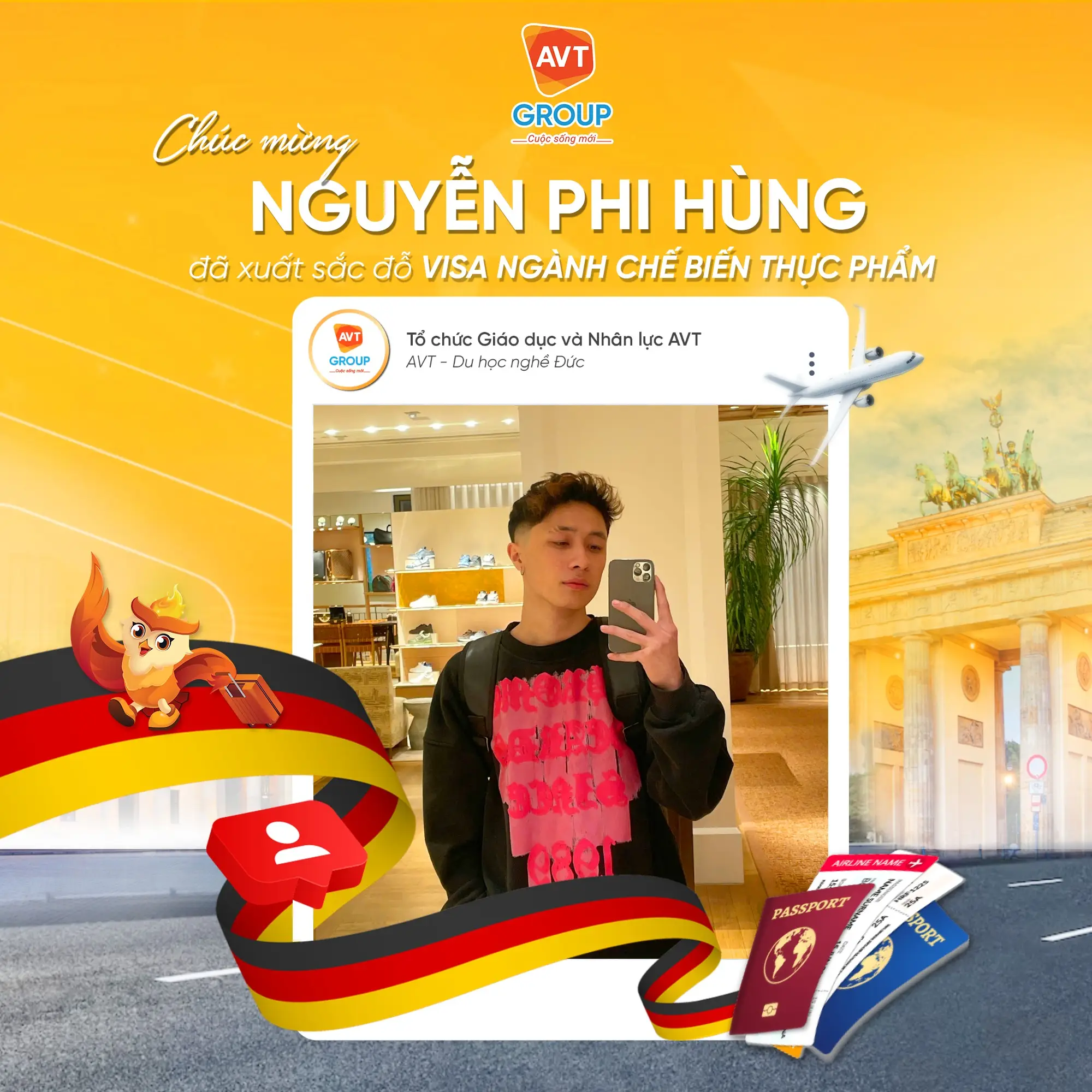 AVT Group chúc mừng các bạn học viên đỗ visa du học nghề Đức kỳ tháng 08/2025 ( Phần 1) 14 Nguyễn Phi Hùng – Chuyên viên Chế biến thực phẩm tại München