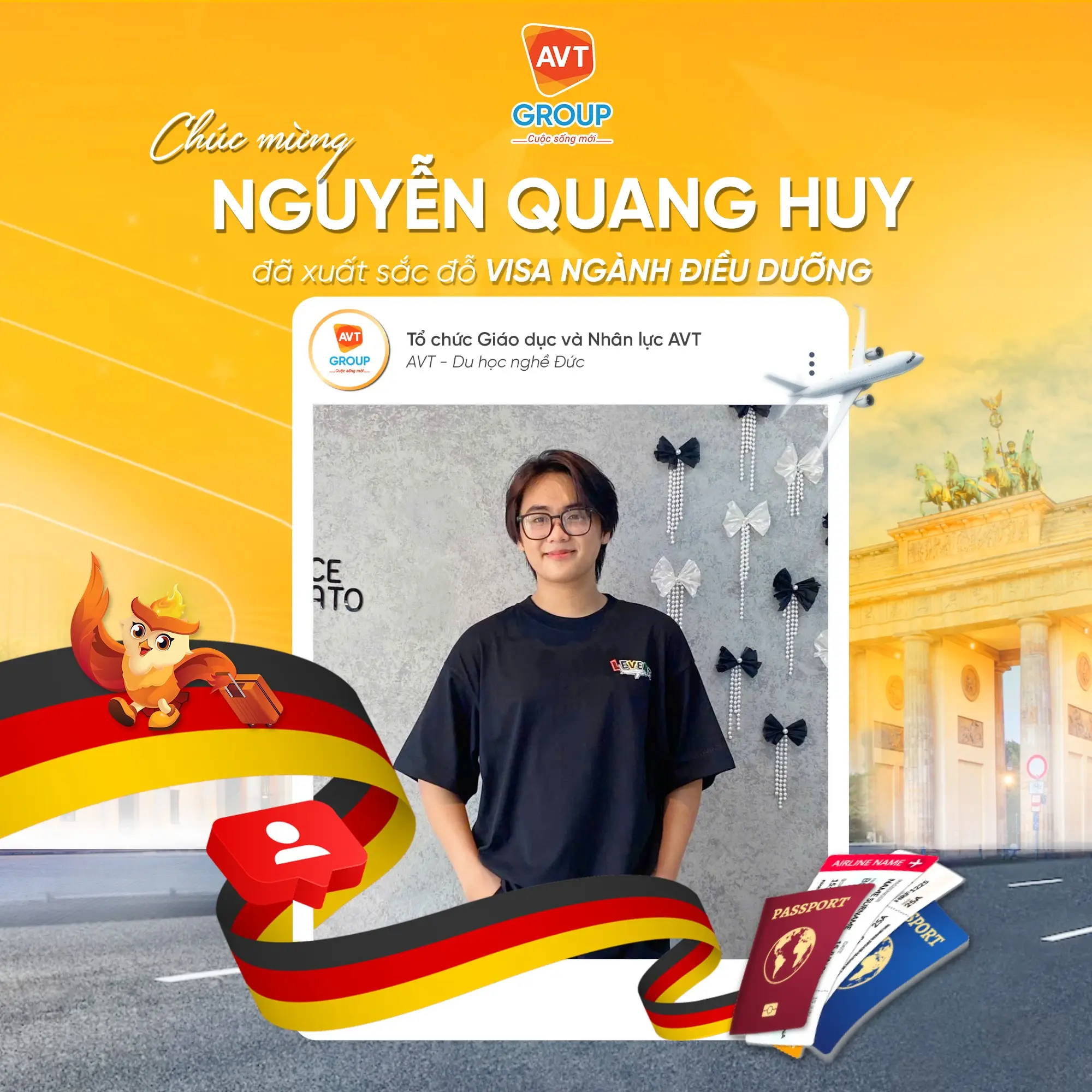 AVT Group chúc mừng các bạn học viên đỗ visa du học nghề Đức kỳ tháng 08/2025 ( Phần 1) 4 Nguyễn Quang Huy – Chuyên viên Điều dưỡng tại Dresden