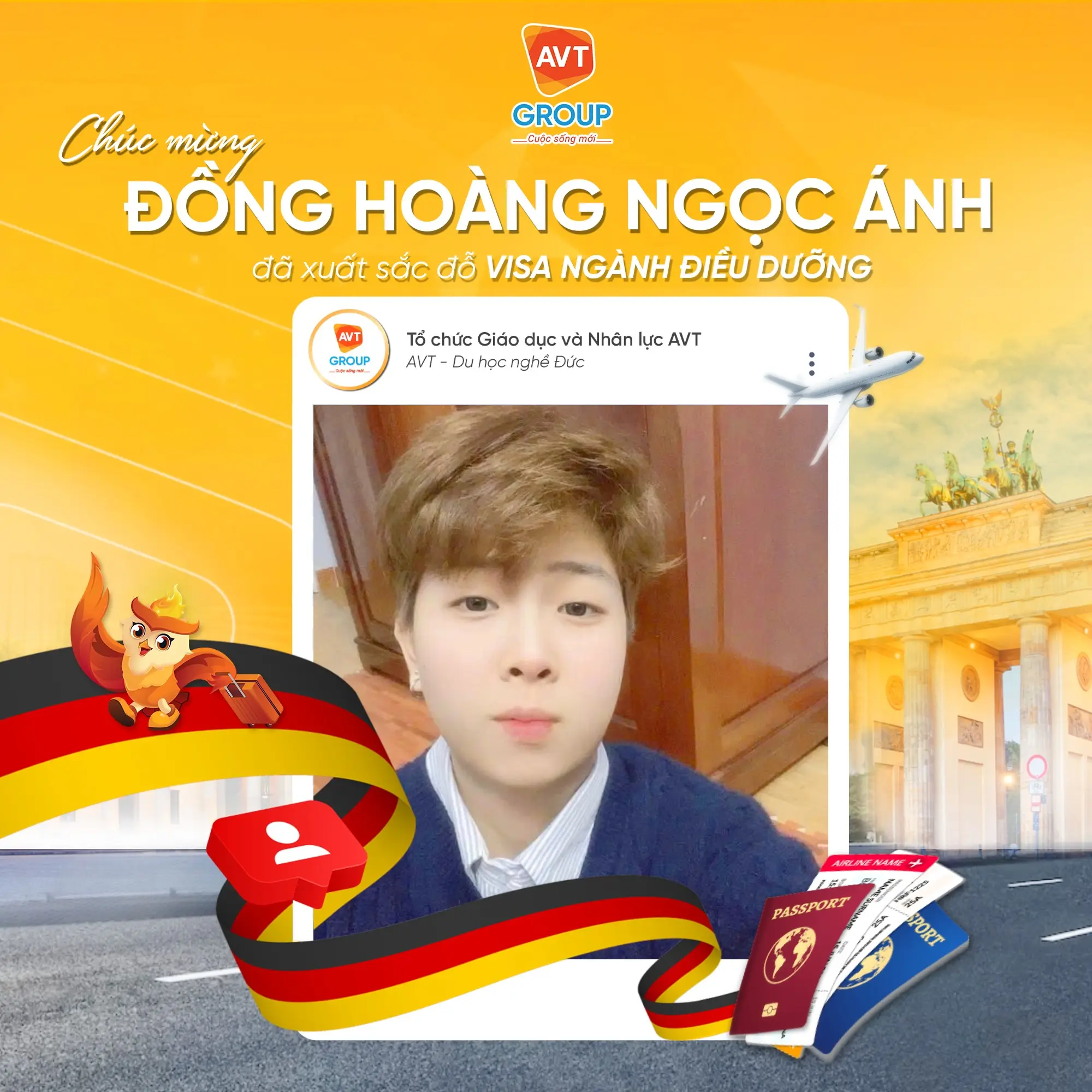 AVT Group chúc mừng các bạn học viên đỗ visa du học nghề Đức kỳ tháng 08/2025 ( Phần 1) 12 Đồng Hoàng Ngọc Ánh – Chuyên viên Điều dưỡng tại Coburg