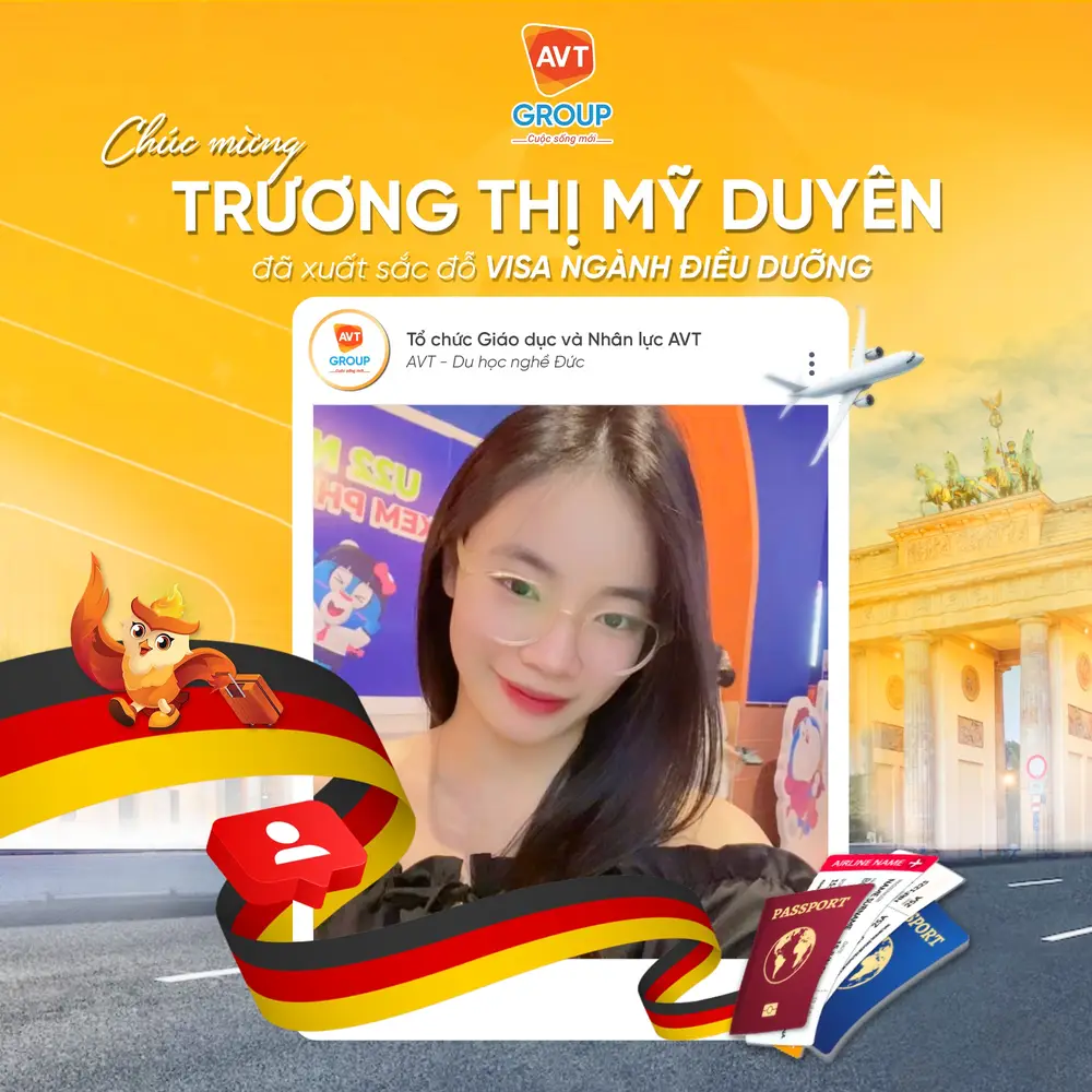 AVT Group chúc mừng các bạn học viên đỗ visa du học nghề Đức tháng 08/2025 ( Phần 2) 6 Trương Thị Mỹ Duyên – Chuyên viên Điều dưỡng tại Frankfurt-Höchst