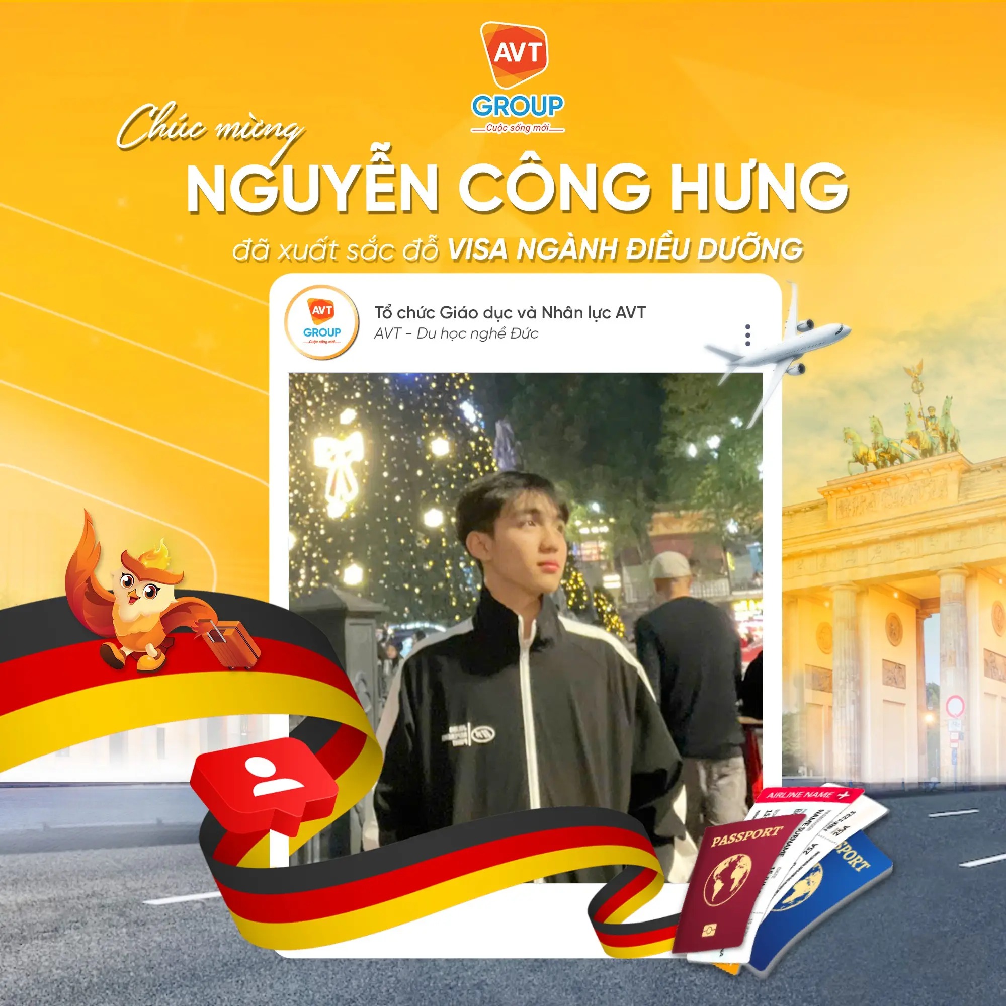 AVT Group chúc mừng các bạn học viên đỗ visa du học nghề Đức kỳ tháng 08/2025 ( Phần 1) 5 Nguyễn Công Hưng – Chuyên viên Điều dưỡng tại Dresden