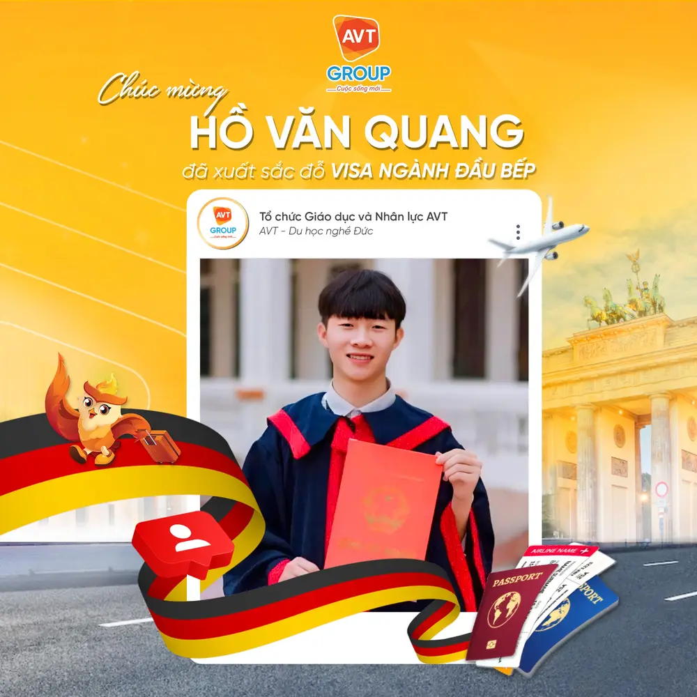 AVT Group chúc mừng các bạn học viên đỗ visa du học nghề Đức tháng 08/2025 ( Phần 2) 3 Hồ Văn Quang – Chuyên viên Đầu bếp tại Lindau